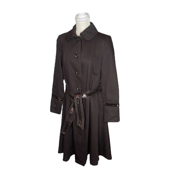 Zara Trench Coat with Peter Pan Collar & Sequin Embellishment Detail Size Large - Picture 6 of 12